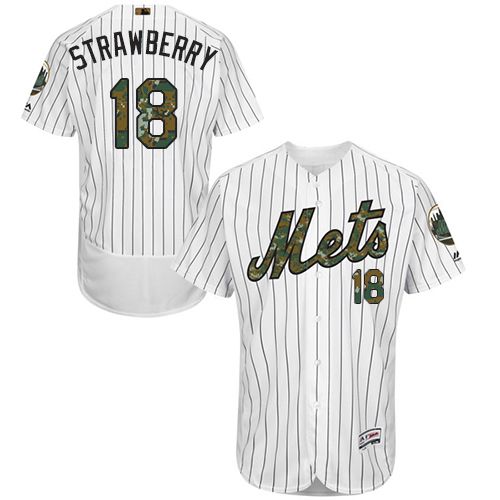 Mets #18 Darryl Strawberry White(Blue Strip) Flexbase Authentic Collection Memorial Day Stitched MLB Jersey